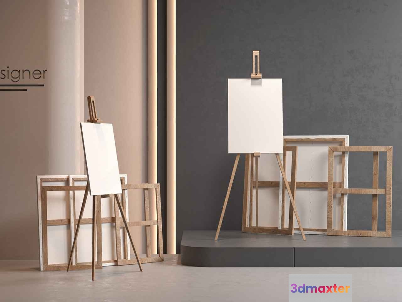 Wooden Easel Stand 3D Model - 11890 - VRAY Render