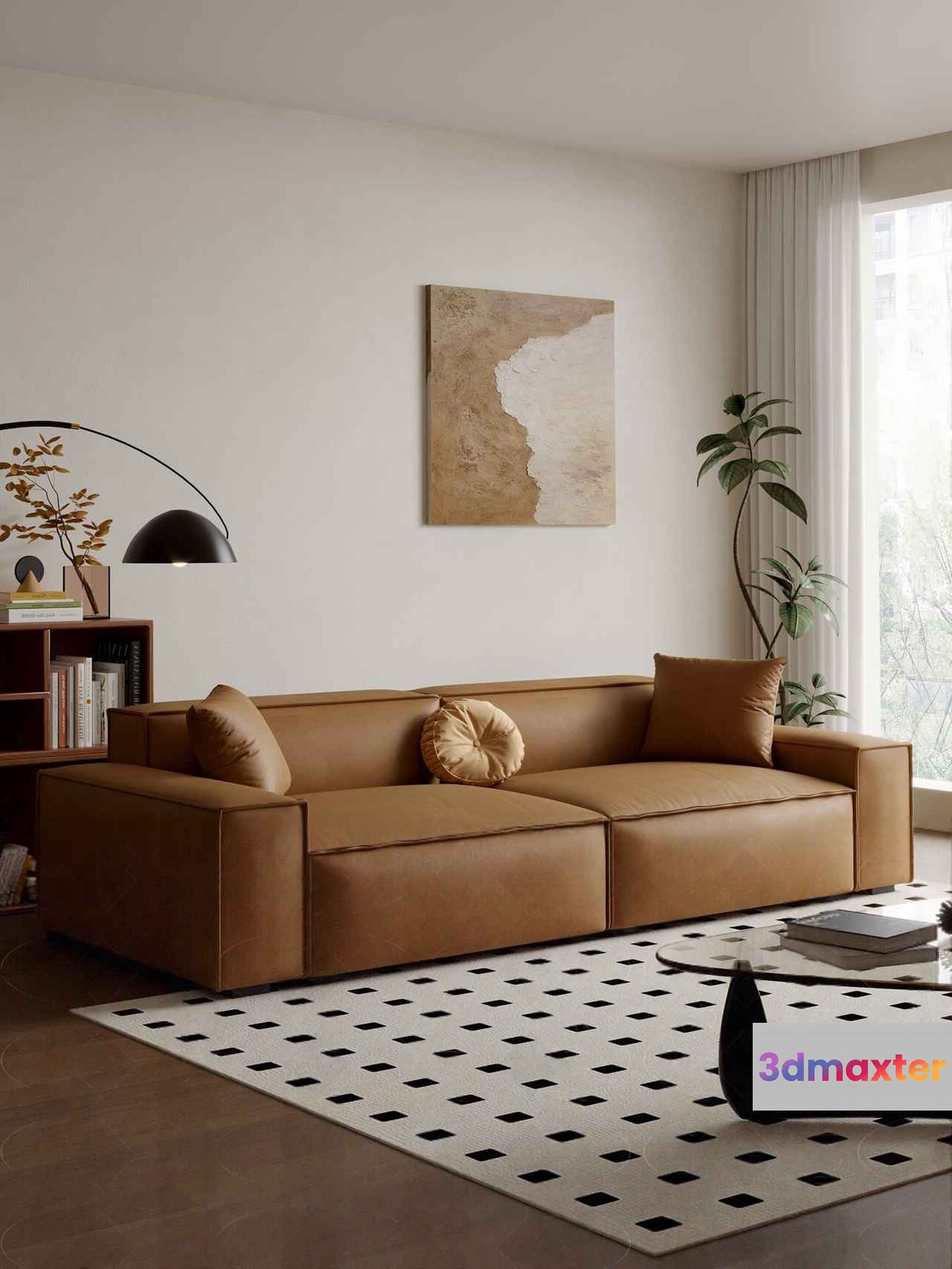 A Tan Leather Couch 3D Model - 9240 - VRAY Render