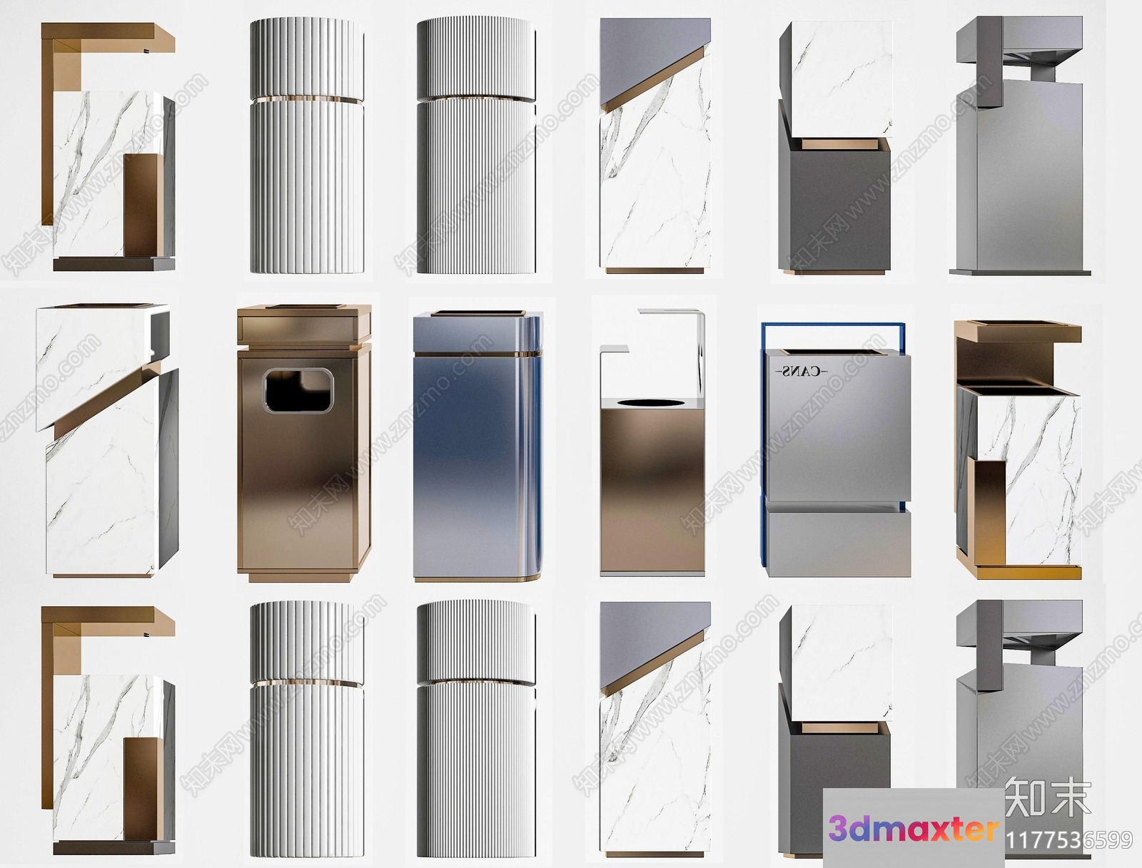 Modern Metal Garbage Cans 3D Model - 1514 - VRAY Render