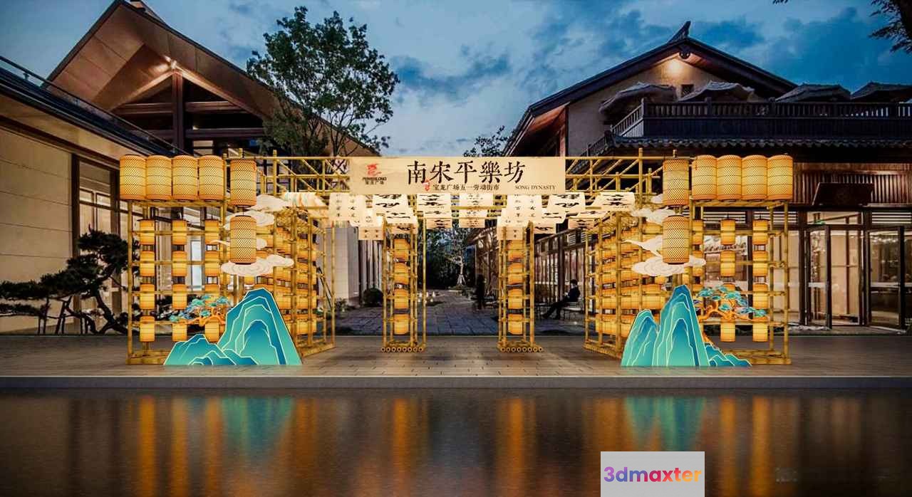The Main Subject Is A Decorative Archway Characterized By Its Chinese Design 3D Model - 3115 - VRAY Render