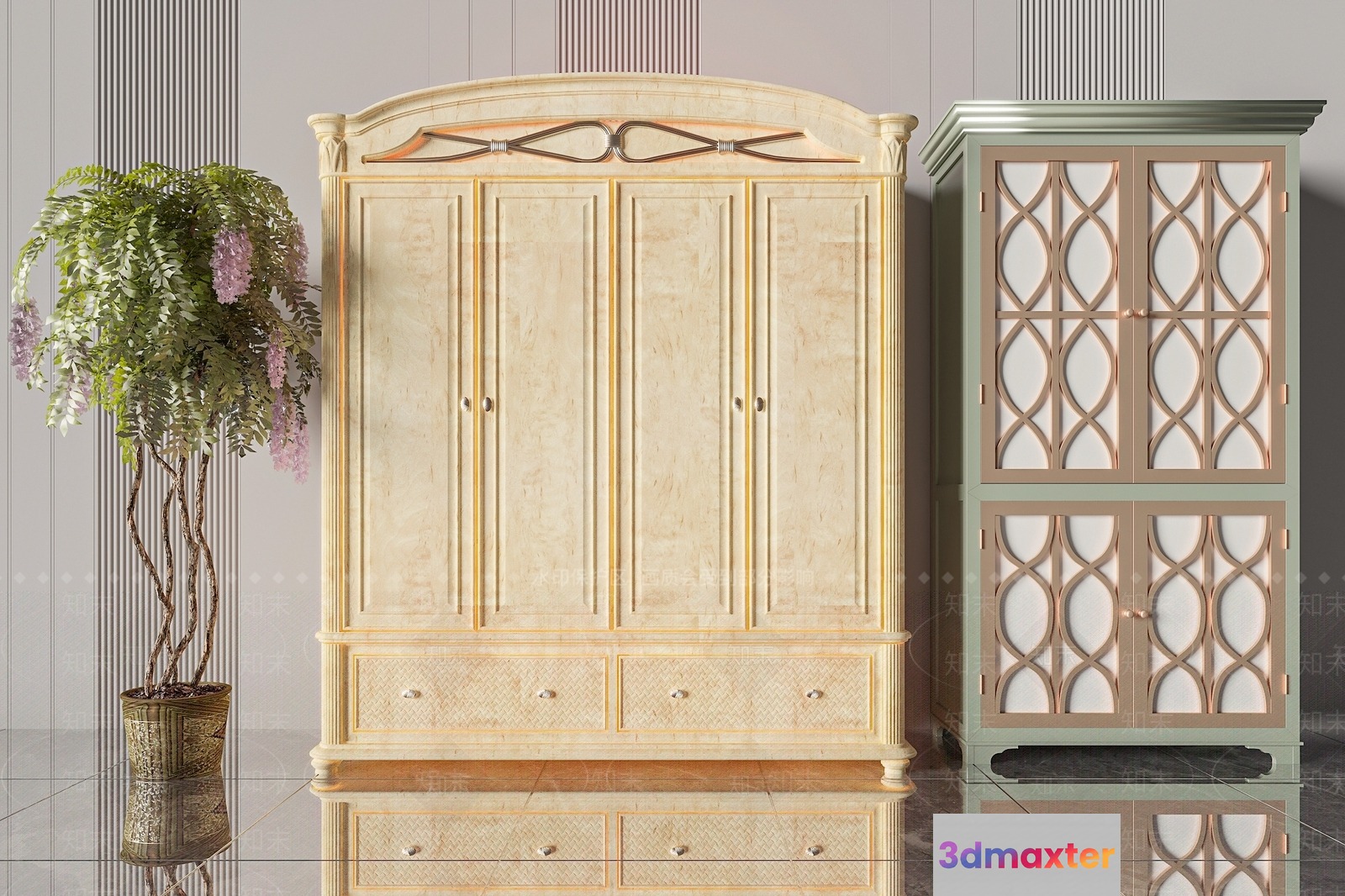Two Tall Cabinets And A Potted Plant 3D Model - 18142 - VRAY Render