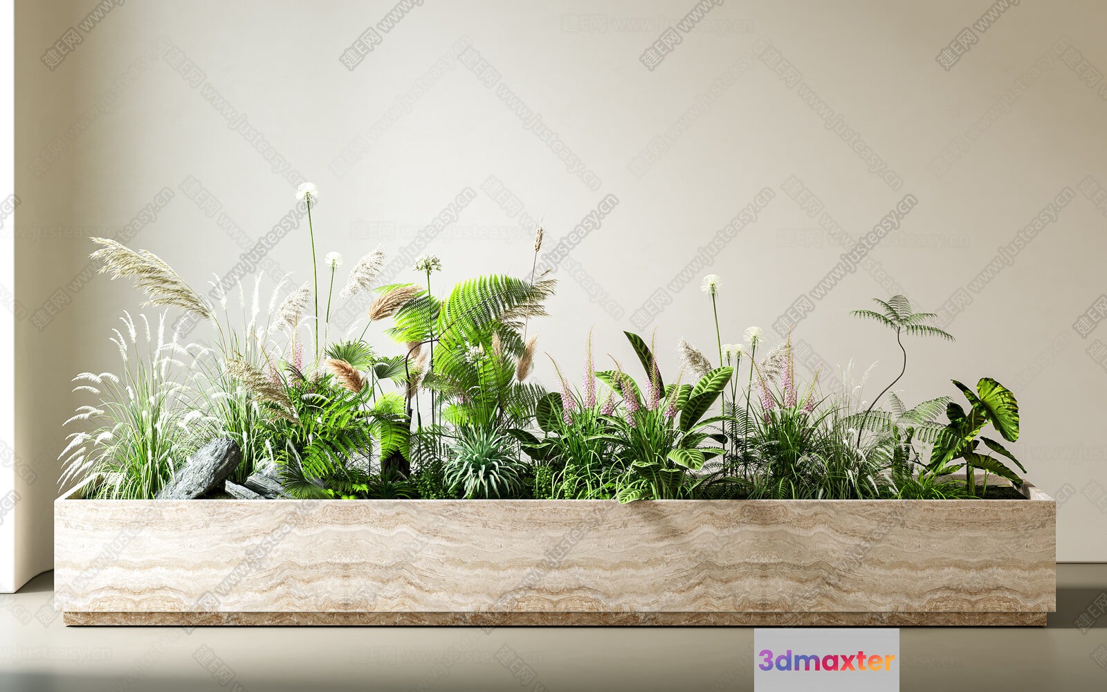 A Large Rectangular Planter Box Made Of Light-Colored Stone Or Concrete 3D Model - 16676 - CORONA Render