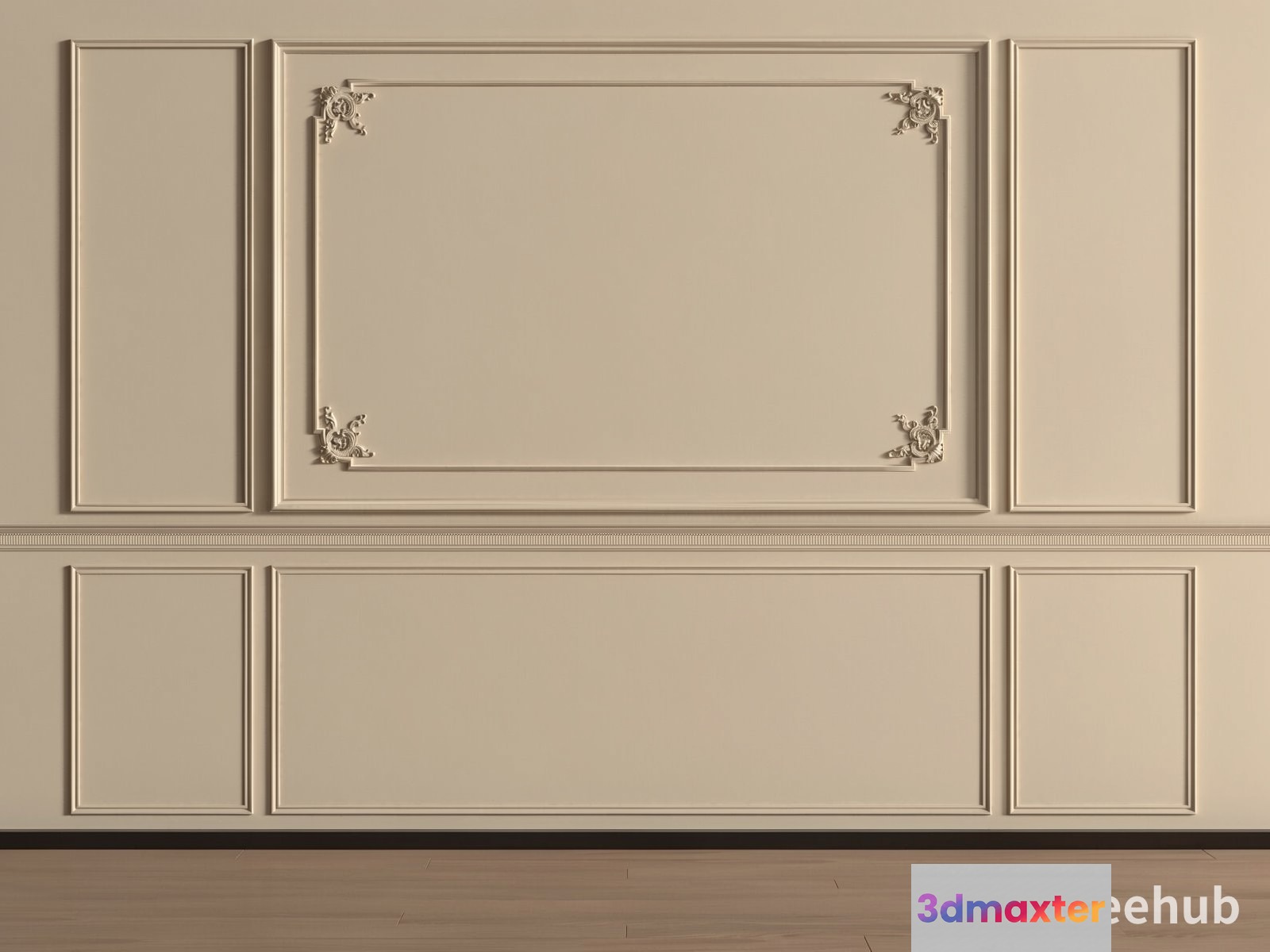 A Wall With Decorative Molding 3D Model - 21252 - VRAY Render