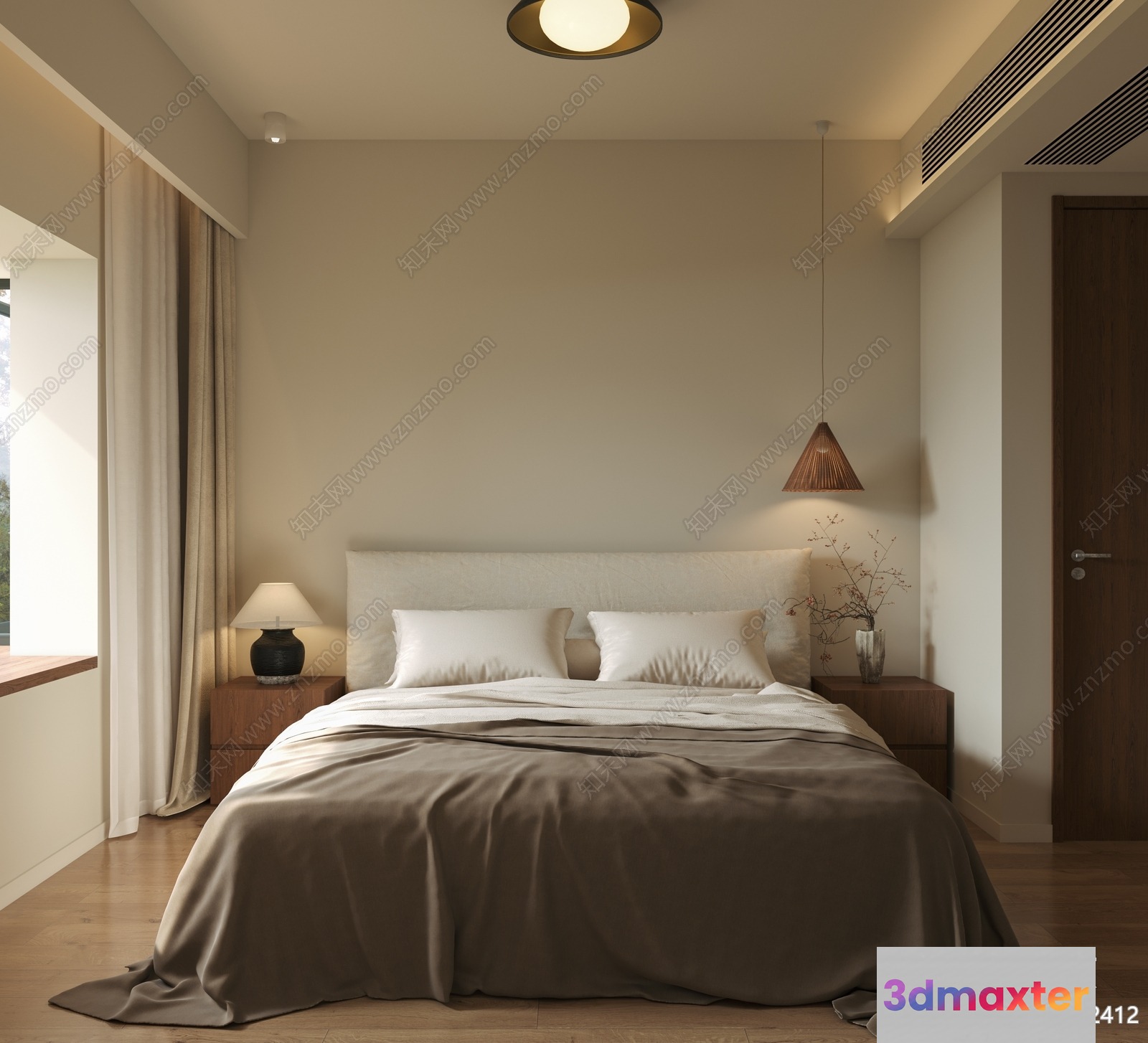 A Beige Bed 3D Model - 4212 - VRAY Render