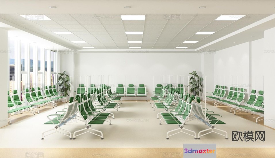 Green Chairs In A Waiting Room 3D Model - 14913 - VRAY Render