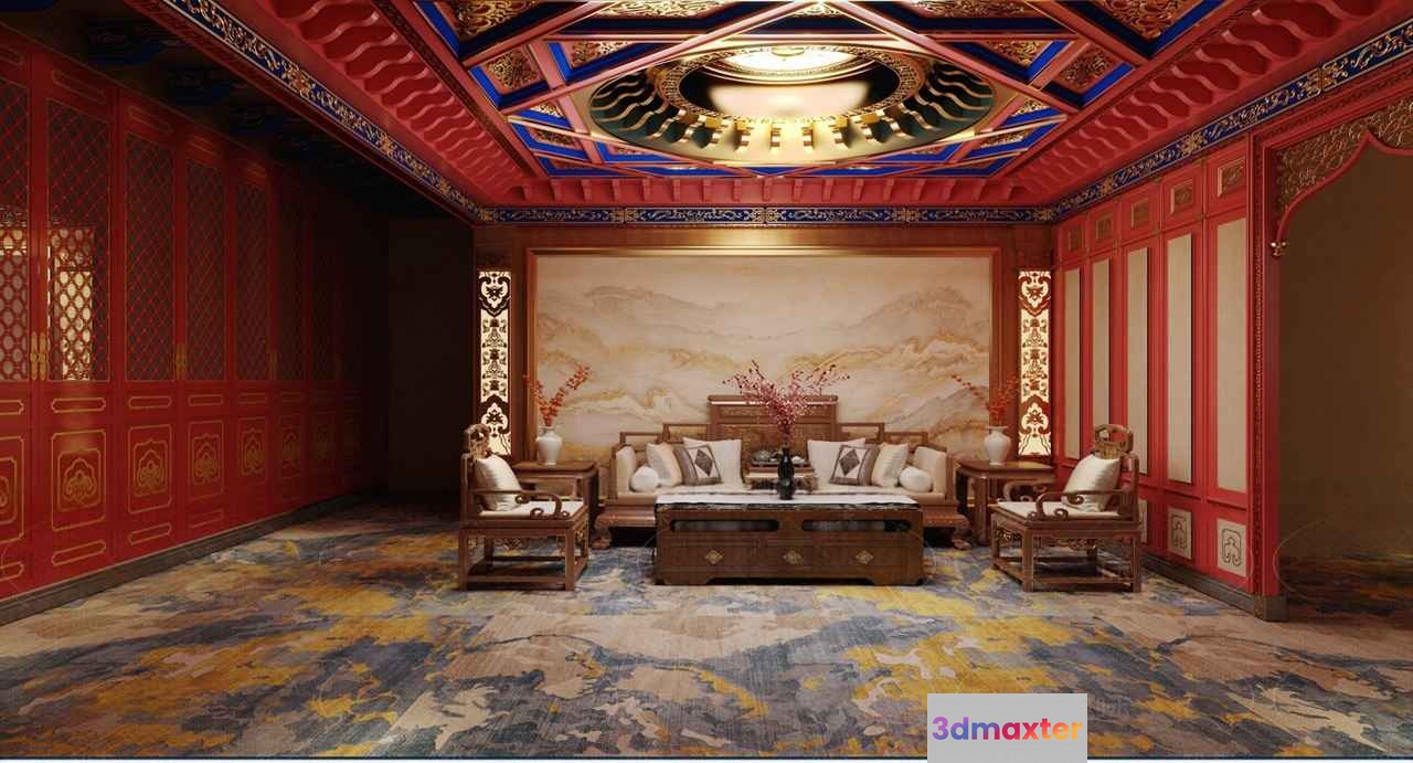 Traditional Chinese Living Room 3D Model - 17140 - VRAY Render