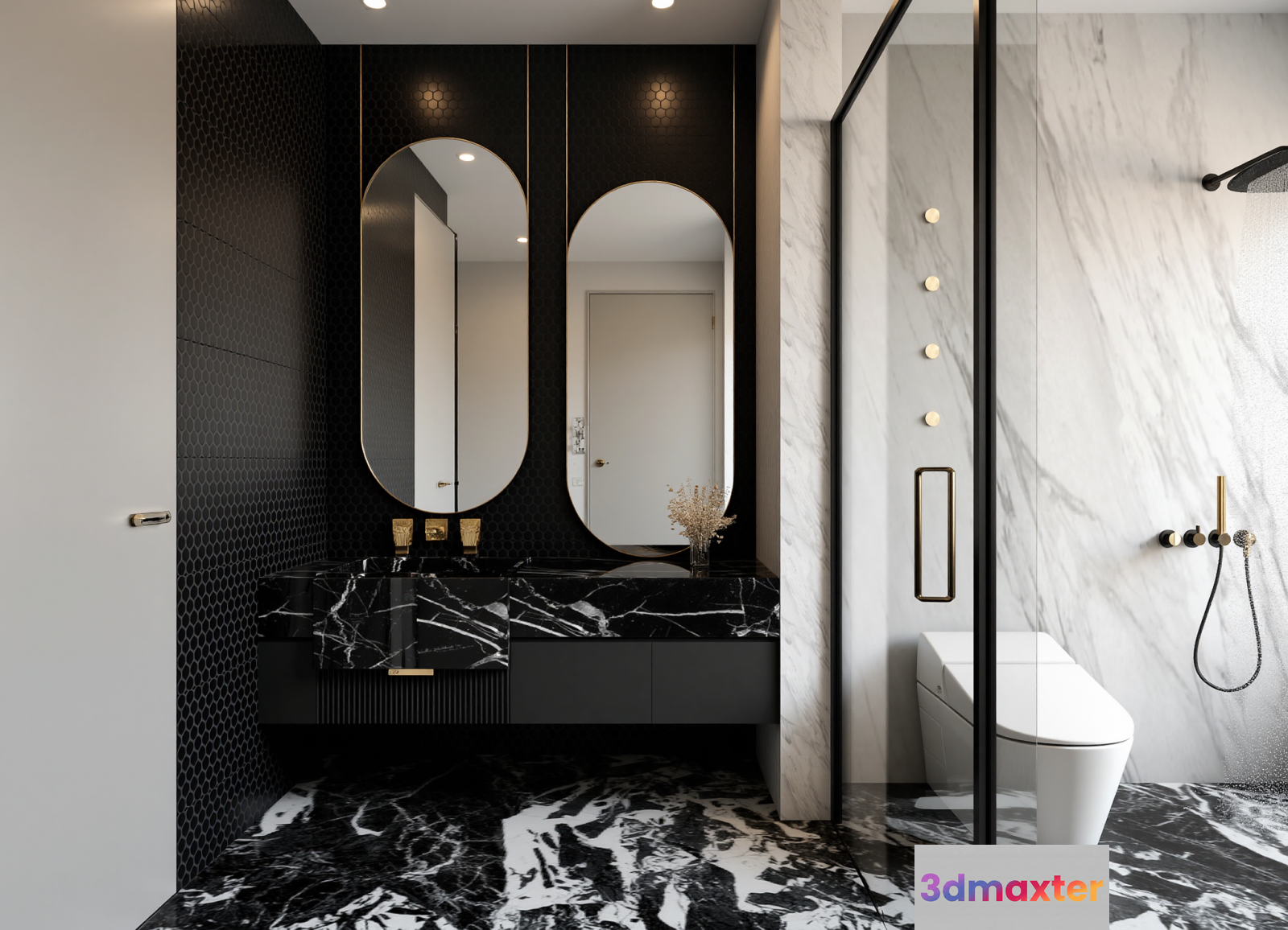 Modern Black And White Bathroom 3D Model - 22832 - VRAY Render