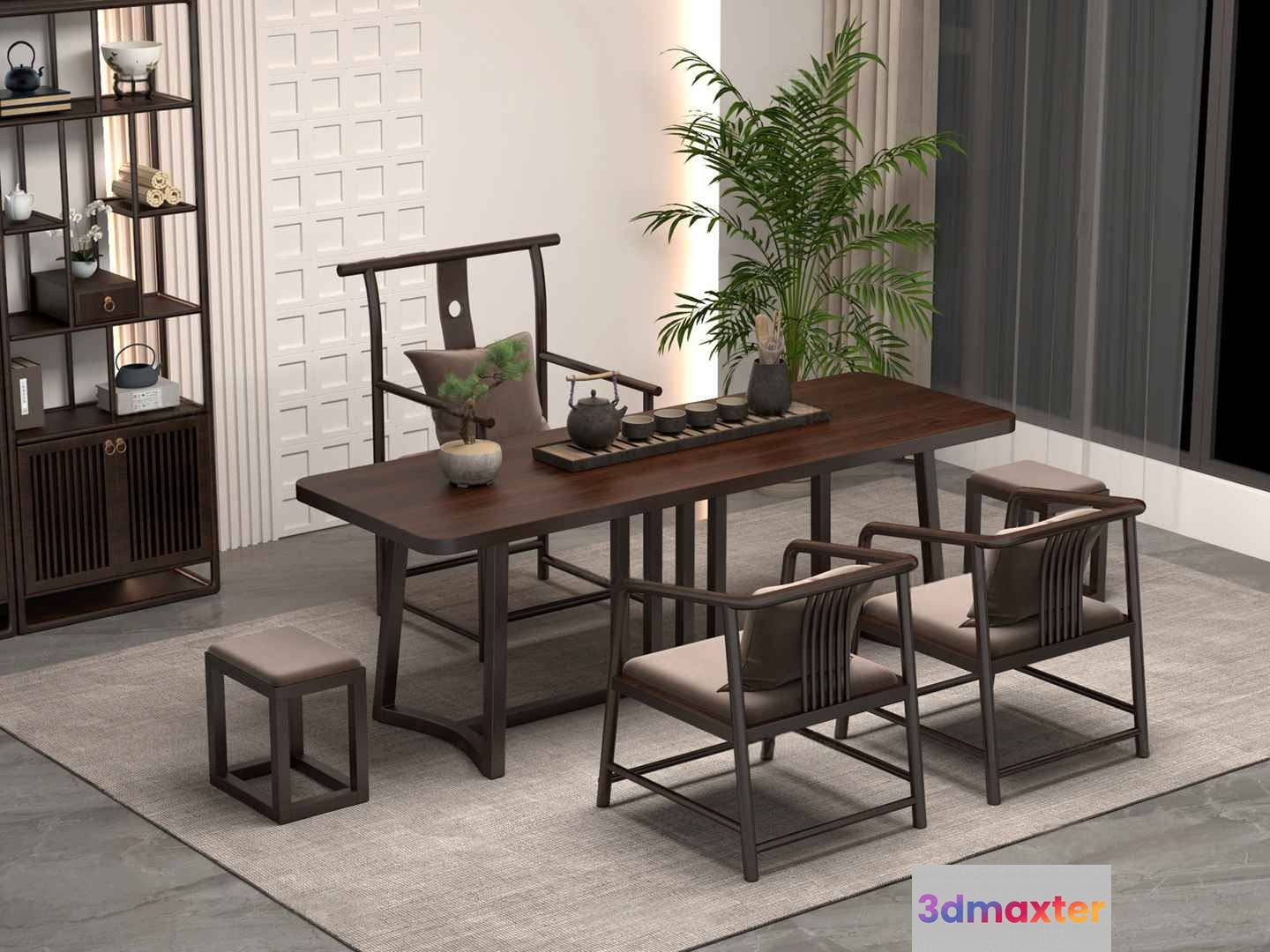Modern Asian-Inspired Dining Room 3D Model - 12967 - VRAY Render