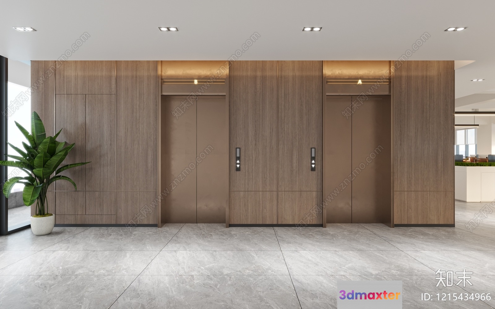 A Modern Elevator Lobby 3D Model - 13422 - VRAY Render
