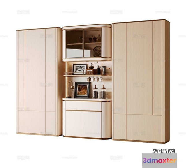 A Beige Kitchen Cabinet 3D Model - 15566 - CORONA Render