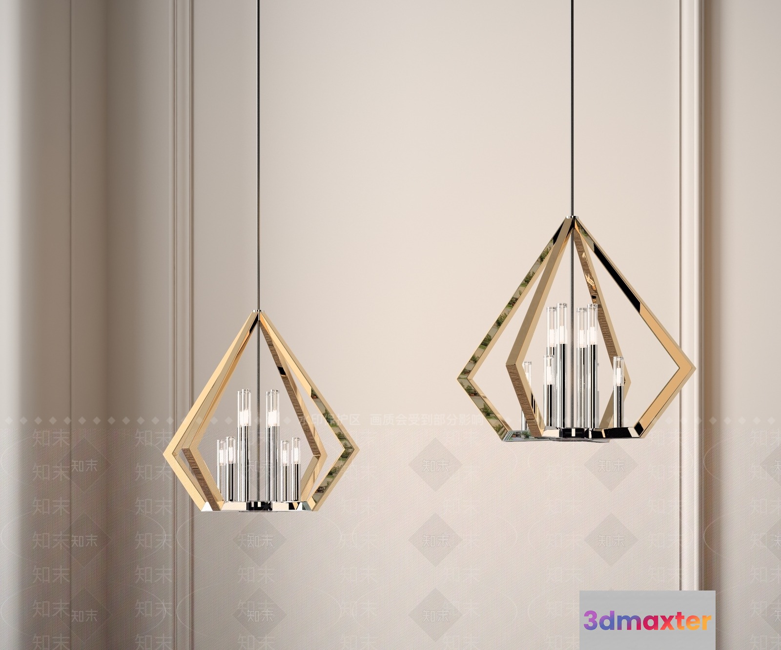 Gold Light Fixture 3D Model - 109 - VRAY Render
