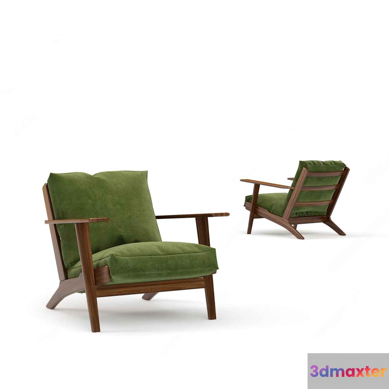 Wooden Armchair With Green Cushions 3D Model - 7968 - CORONA Render