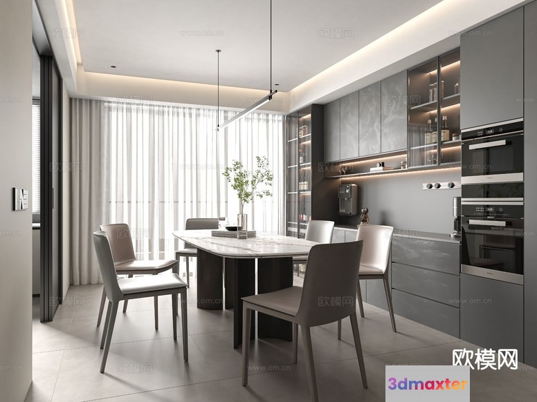 Modern Dining Room 3D Model - 7453 - VRAY Render