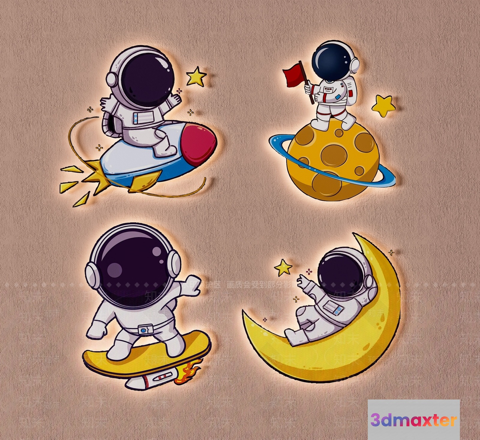 Astronaut Stickers 3D Model - 1314 - VRAY Render