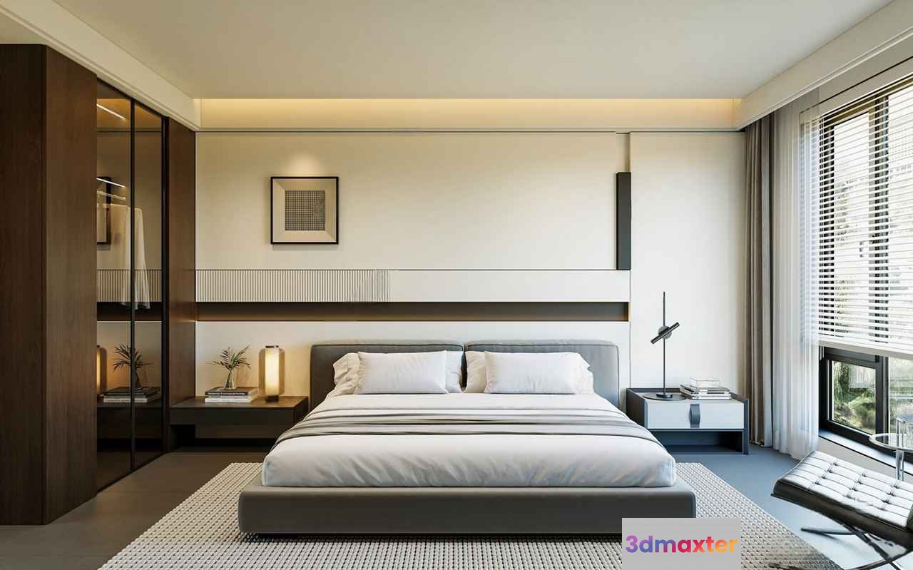 Modern Minimalist Bedroom 3D Model - 17831 - CORONA Render