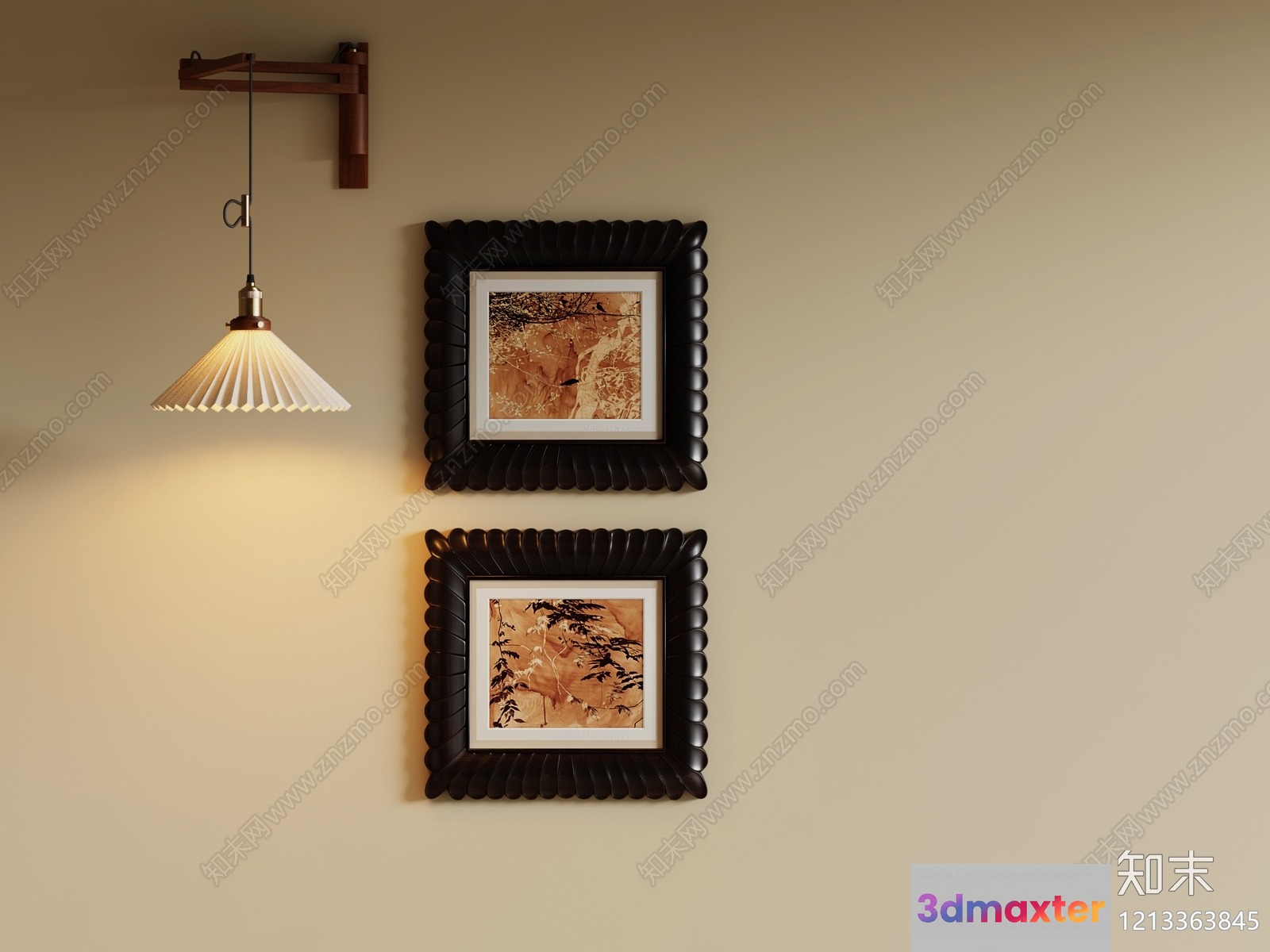 A Pair Of Framed Pictures With A Light Fixture 3D Model - 10424 - VRAY Render