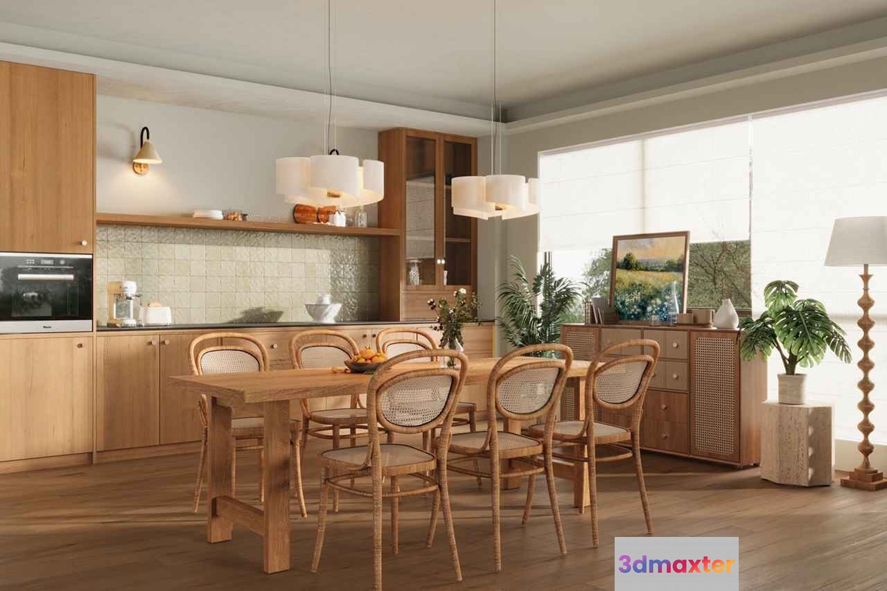 Wooden Dining Table 3D Model - 3962 - CORONA Render