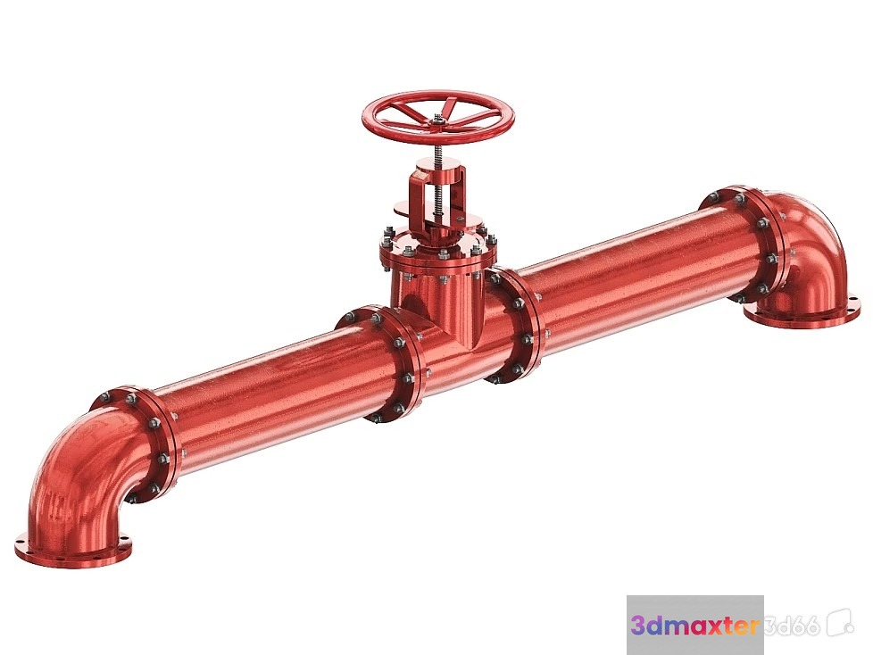 A Copper Pipe With A Valve 3D Model - 23047 - VRAY Render