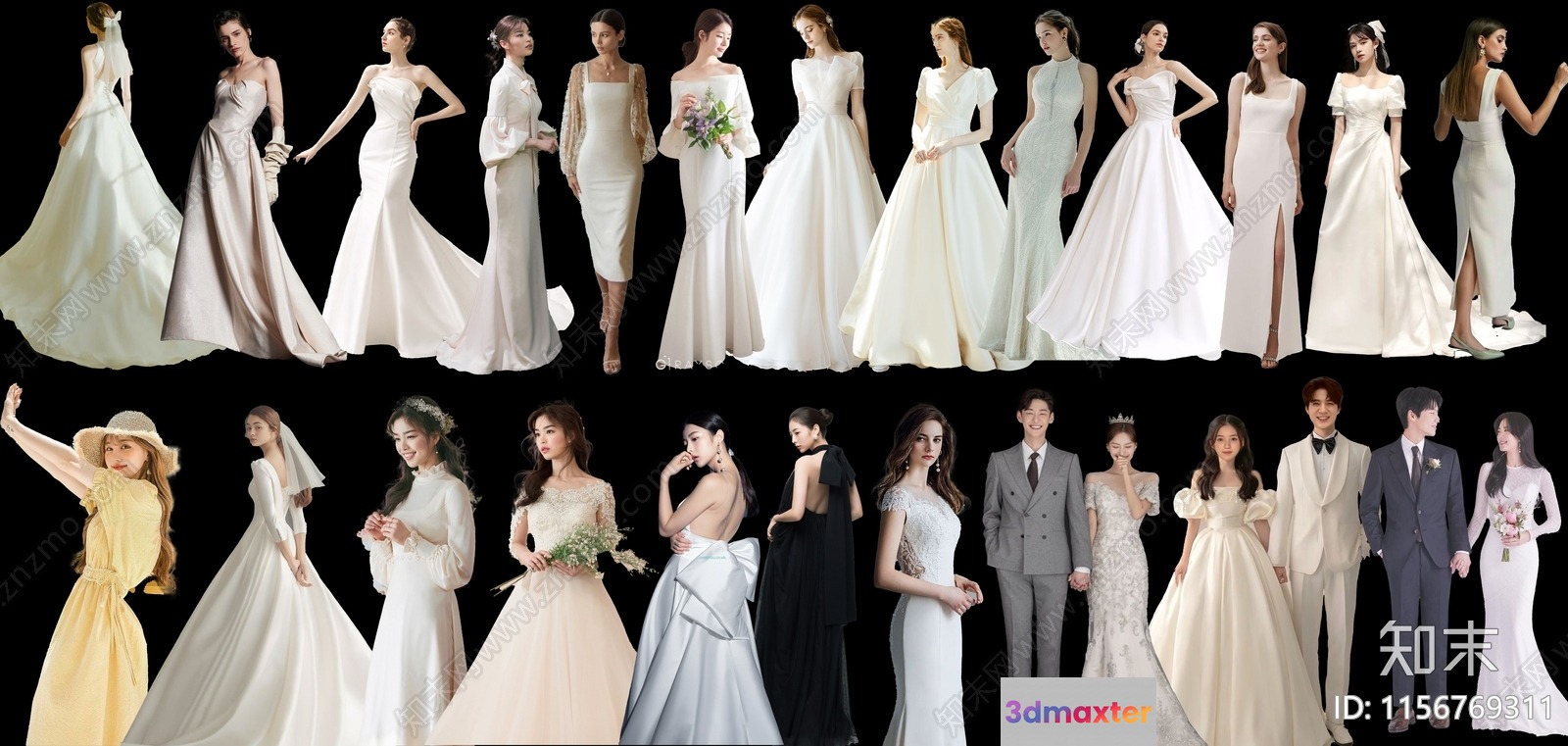 Multiple Women In Wedding Dresses 3D Model - 16509 - VRAY Render