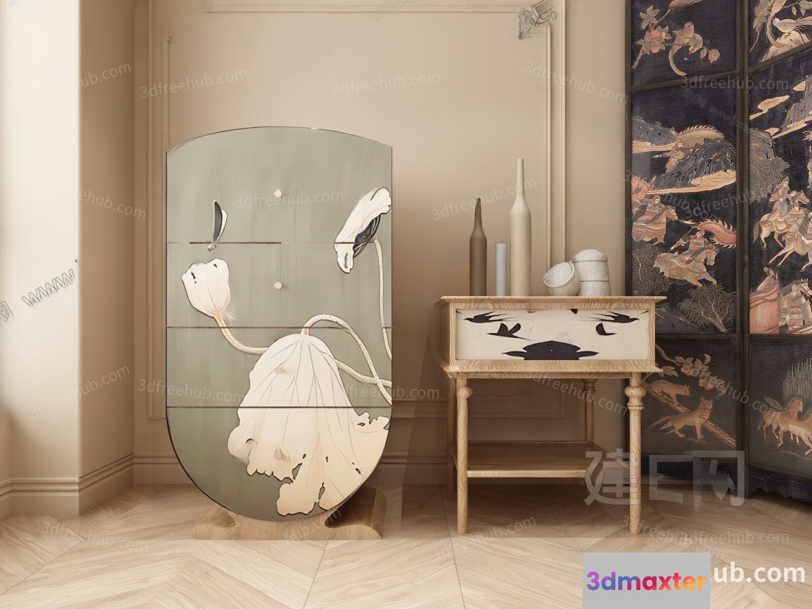 Modern Asian Decor 3D Model - 19649 - VRAY Render