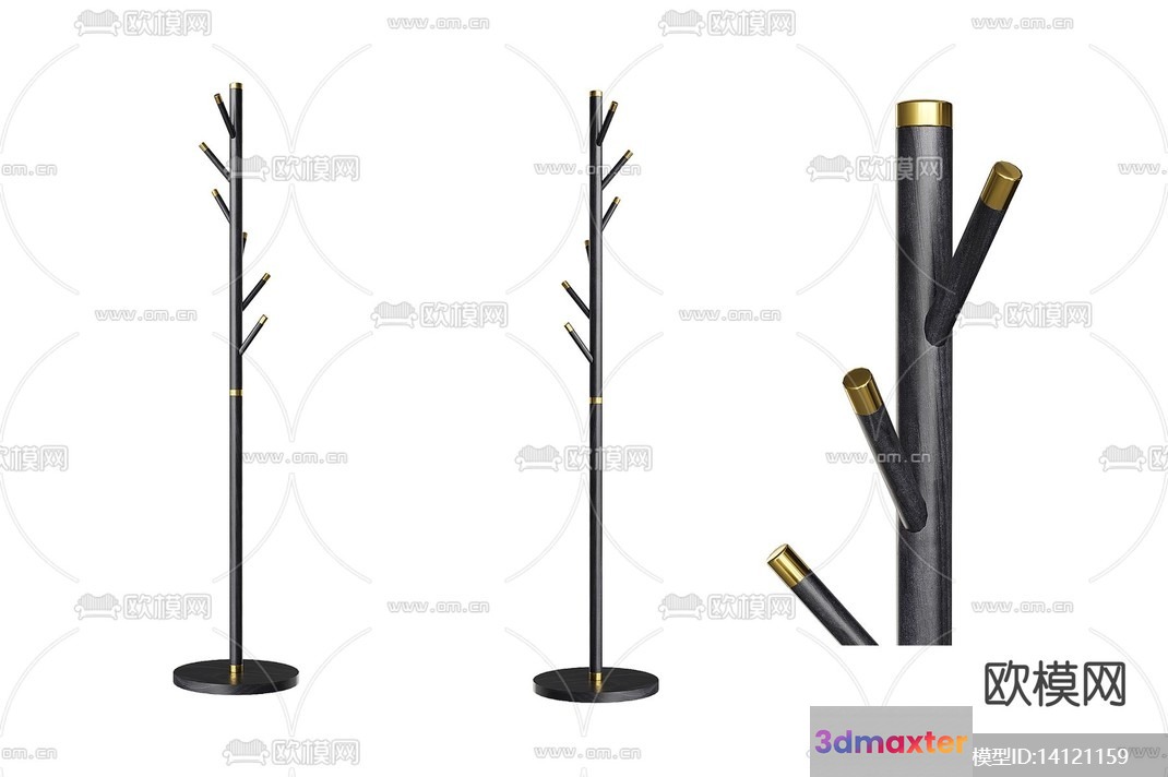A Coat Rack With A Gold And Black Design 3D Model - 18244 - VRAY Render