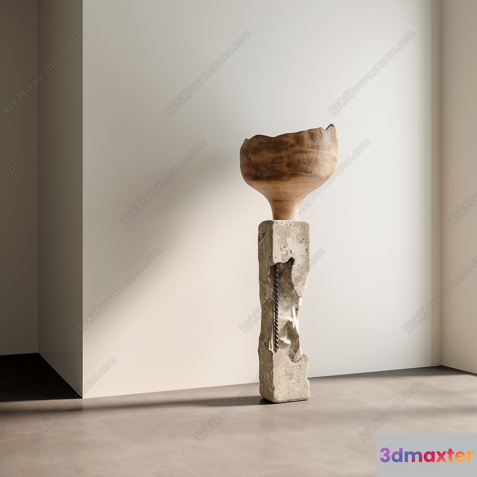 A Decorative Bowl On A Stone Pedestal 3D Model - 10715 - VRAY Render
