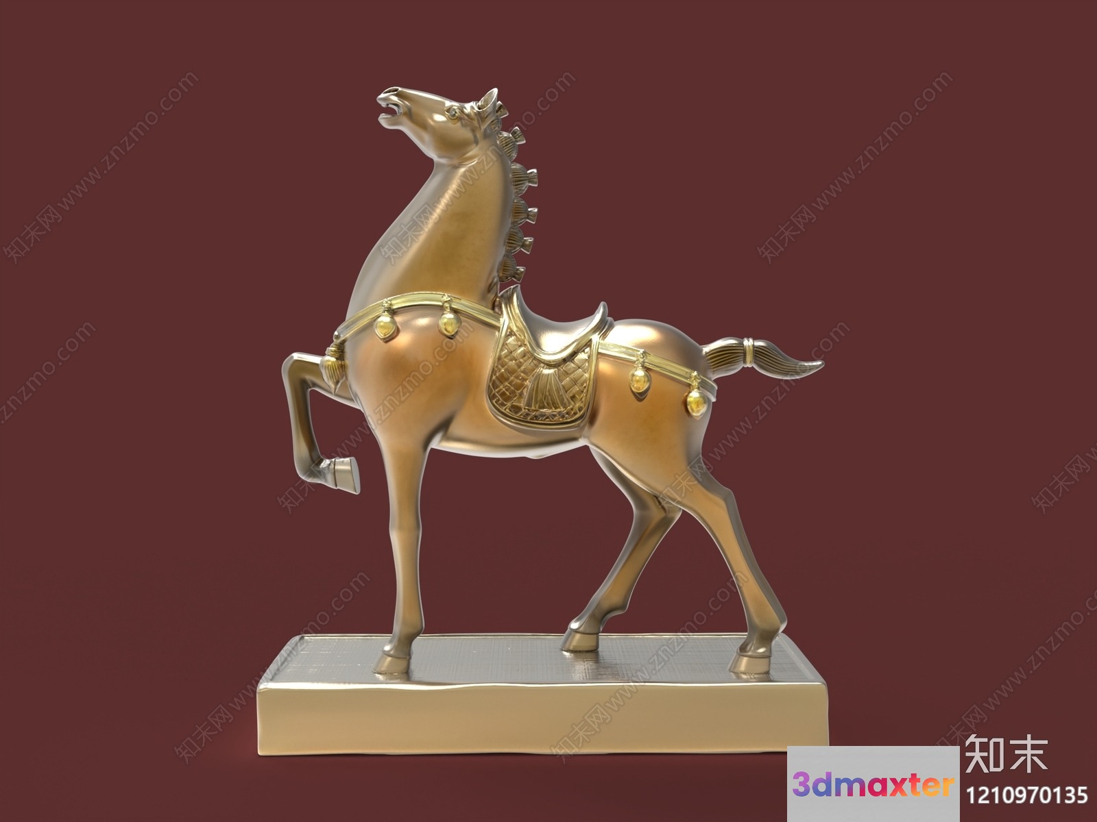 A Golden Horse Statue 3D Model - 7575 - VRAY Render