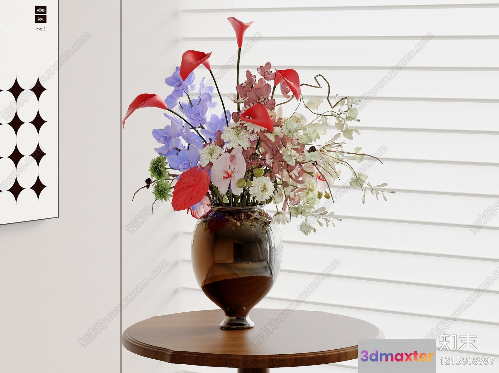 A Vase Of Flowers On A Table 3D Model - 11958 - VRAY Render