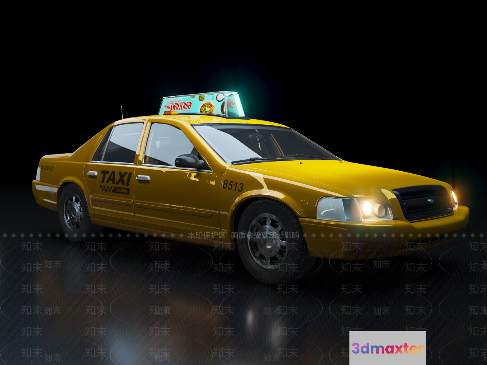 Yellow Taxi 3D Model - 1030 - VRAY Render