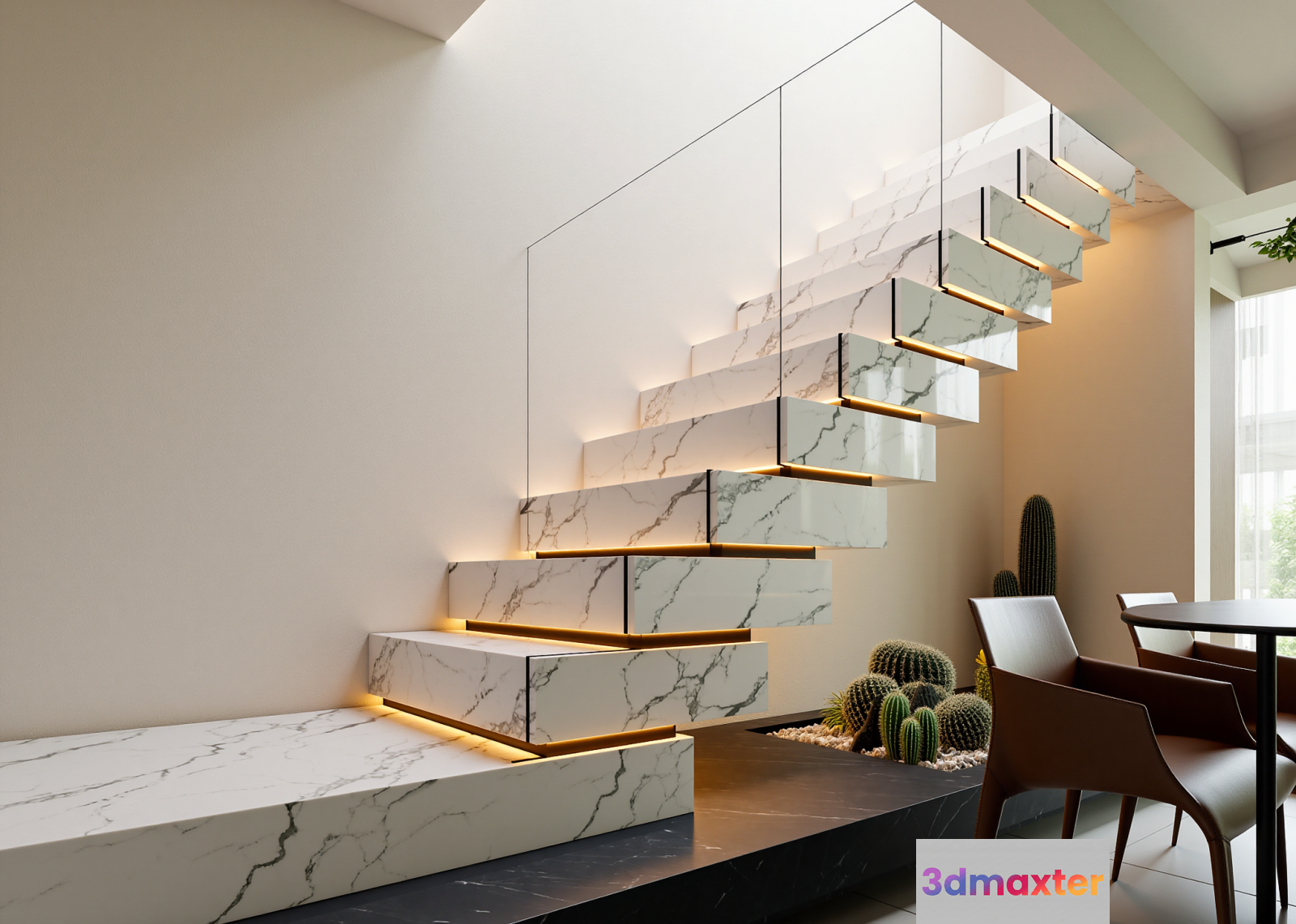 Modern Marble Staircase 3D Model - 7609 - VRAY Render