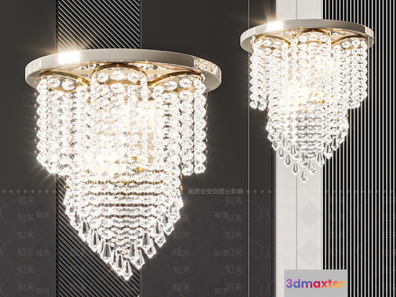 Modern Crystal Light Fixture 3D Model - 1956 - VRAY Render