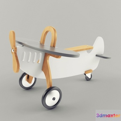 A White And Wooden Toy Airplane 3D Model - 20709 - VRAY Render