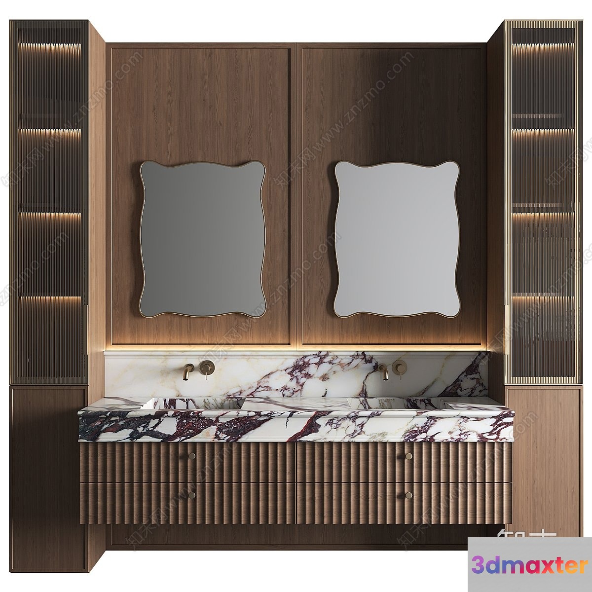 A Modern Bathroom Vanity With Marble Countertop 3D Model - 15019 - VRAY Render