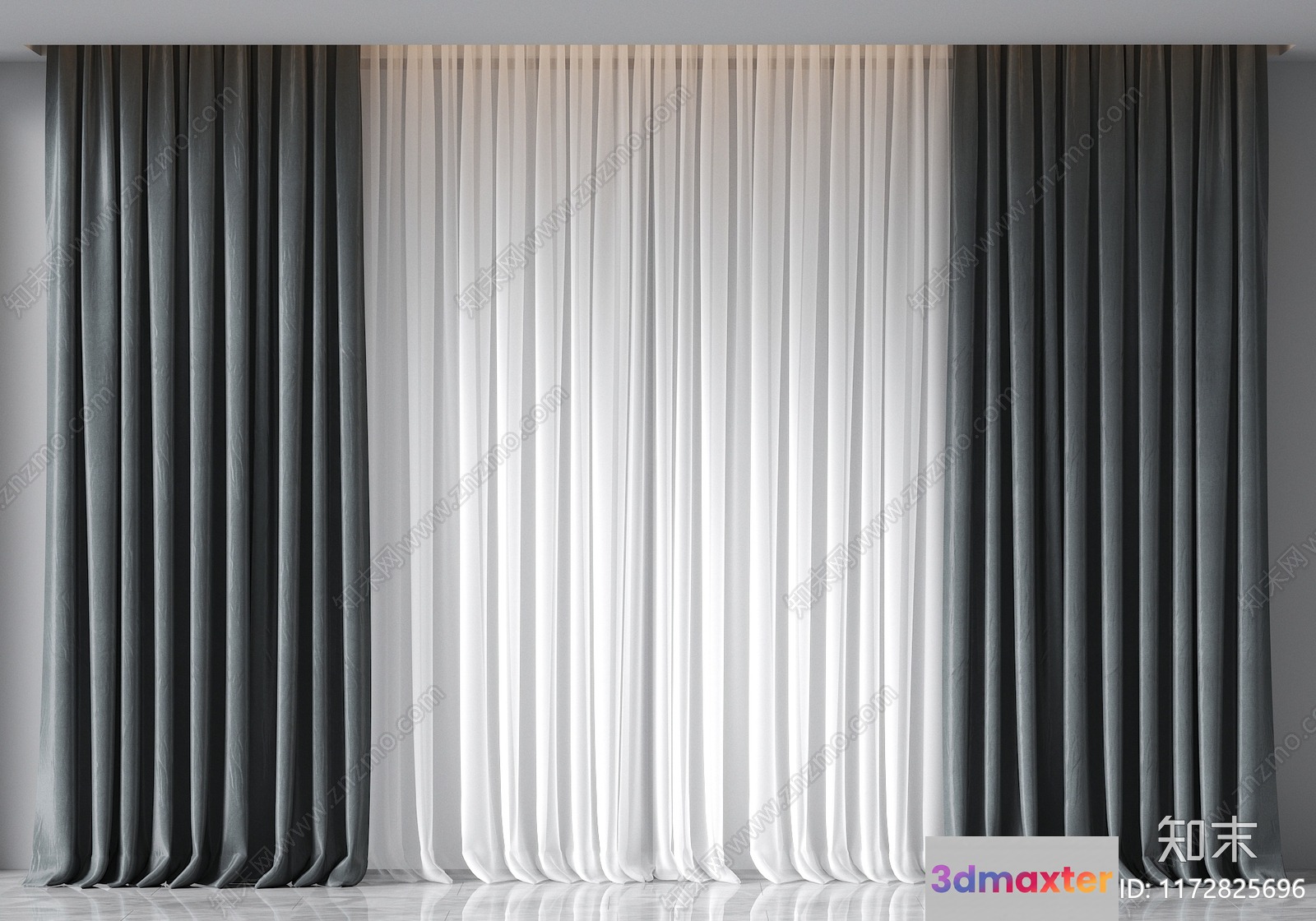 Gray Curtains 3D Model - 14820 - CORONA Render