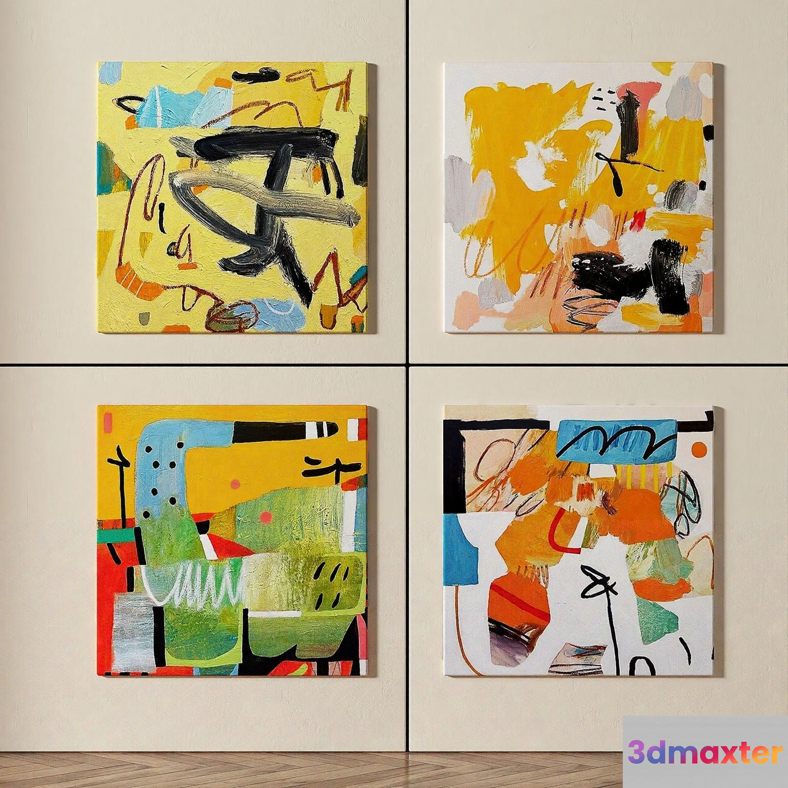 Four Abstract Paintings 3D Model - 17037 - VRAY Render
