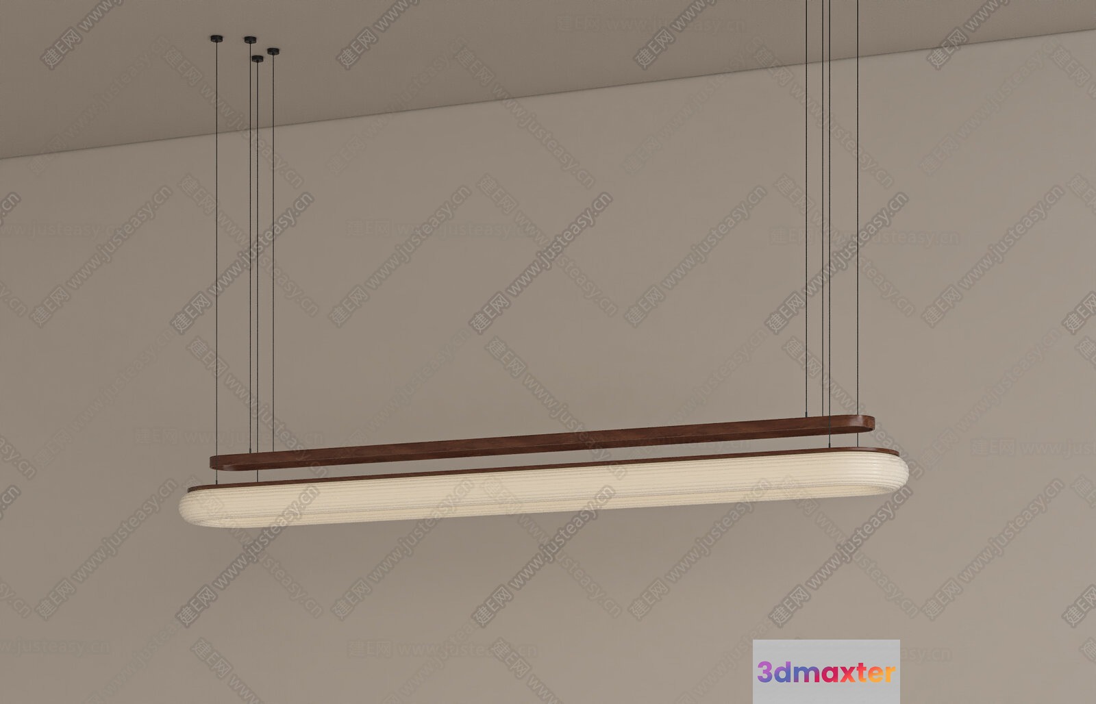 A Long Oval-Shaped Light Fixture With A Wooden Top And A White Bottom 3D Model - 15130 - VRAY Render