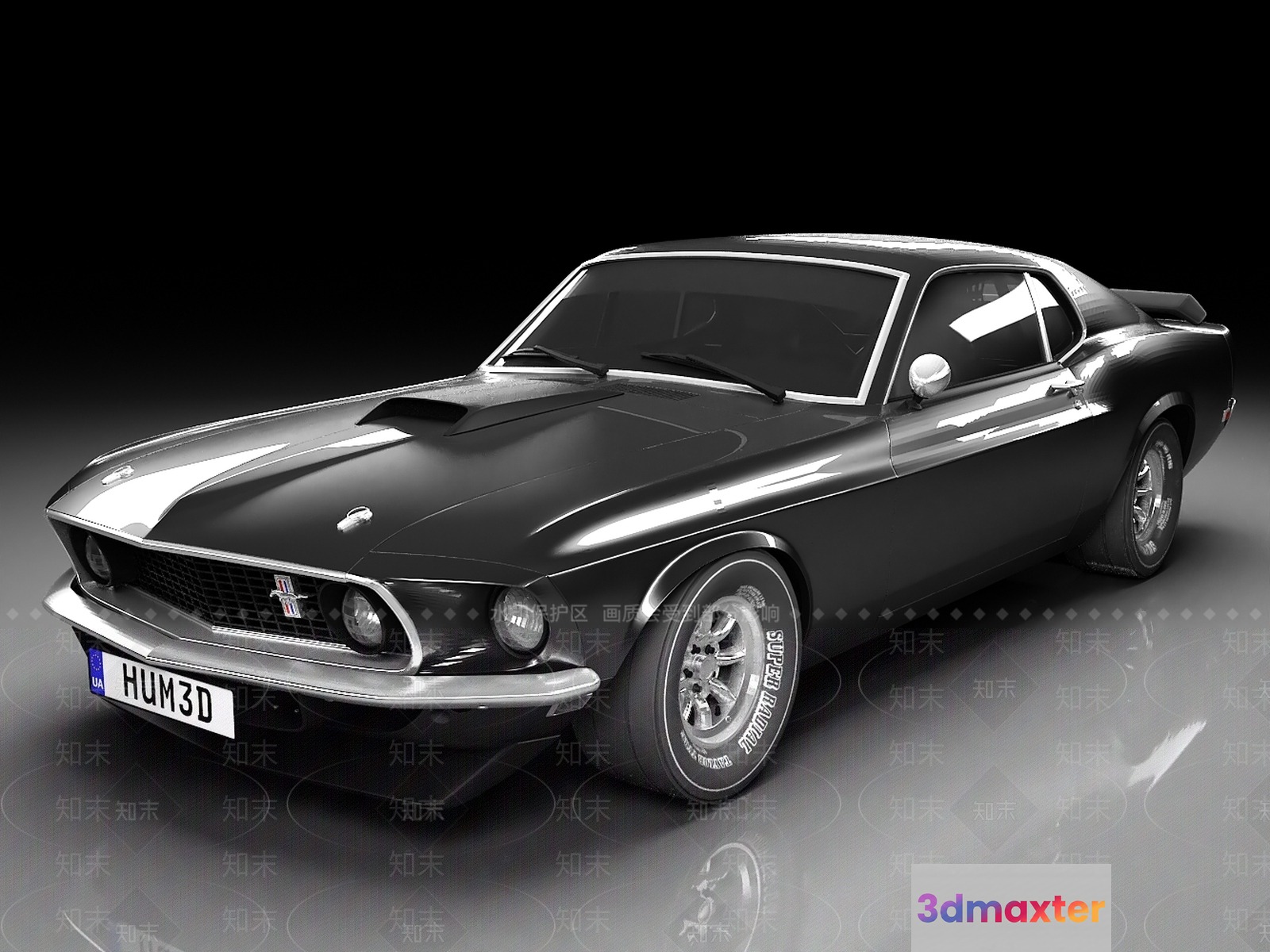 Classic Black Muscle Car 3D Model - 13085 - VRAY Render
