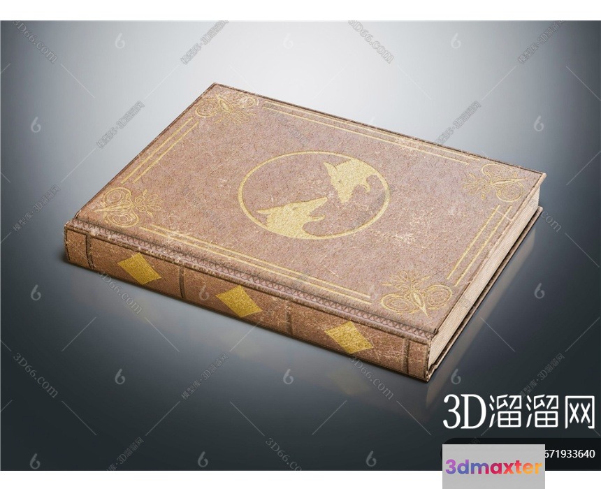 A Brown Book With Gold Accents 3D Model - 551 - VRAY Render
