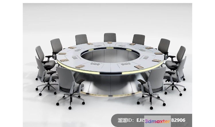 A Large Round Conference Table With A Circular Cutout In The Center Surrounded 3D Model - 7484 - VRAY Render