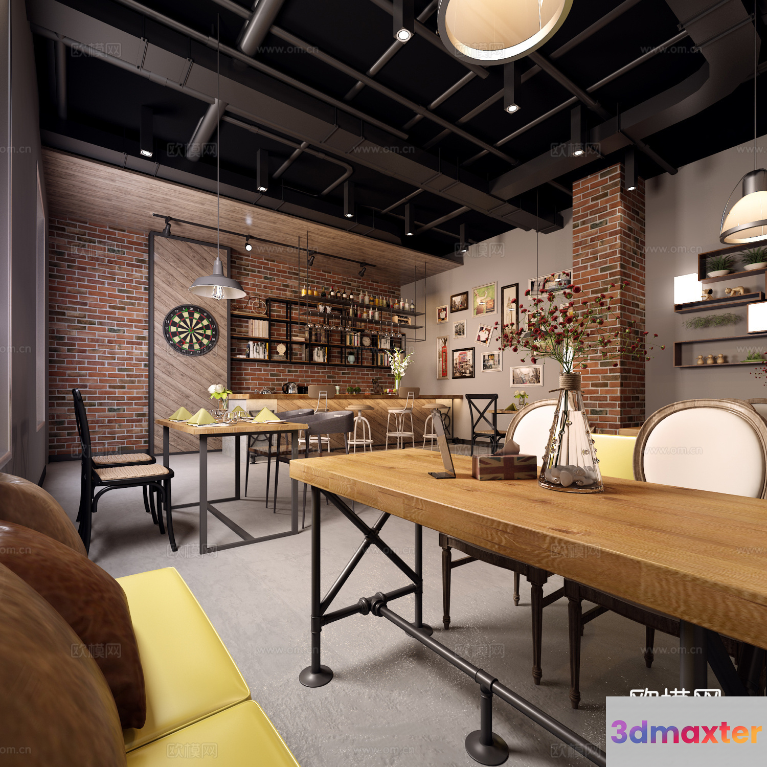Modern Industrial Dining Room 3D Model - 11840 - VRAY Render