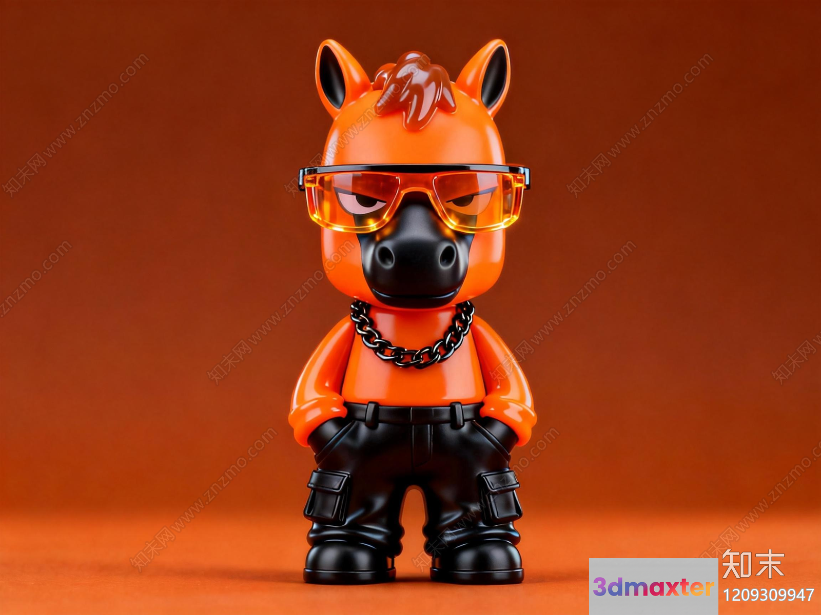 A Toy Horse Figurine With Orange And Black Coloring 3D Model - 12226 - VRAY Render