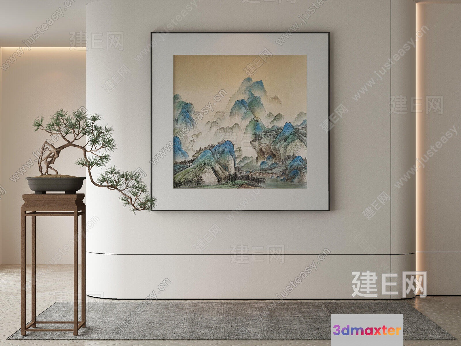 A Framed Painting Of A Mountain Landscape 3D Model - 11155 - VRAY Render