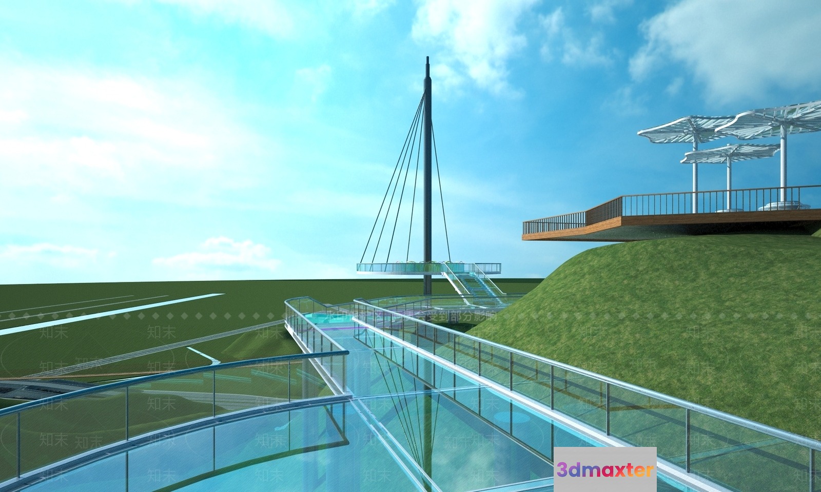 The Main Subject Is A Futuristic-Looking Bridge With A Glass Walkway 3D Model - 10569 - VRAY Render