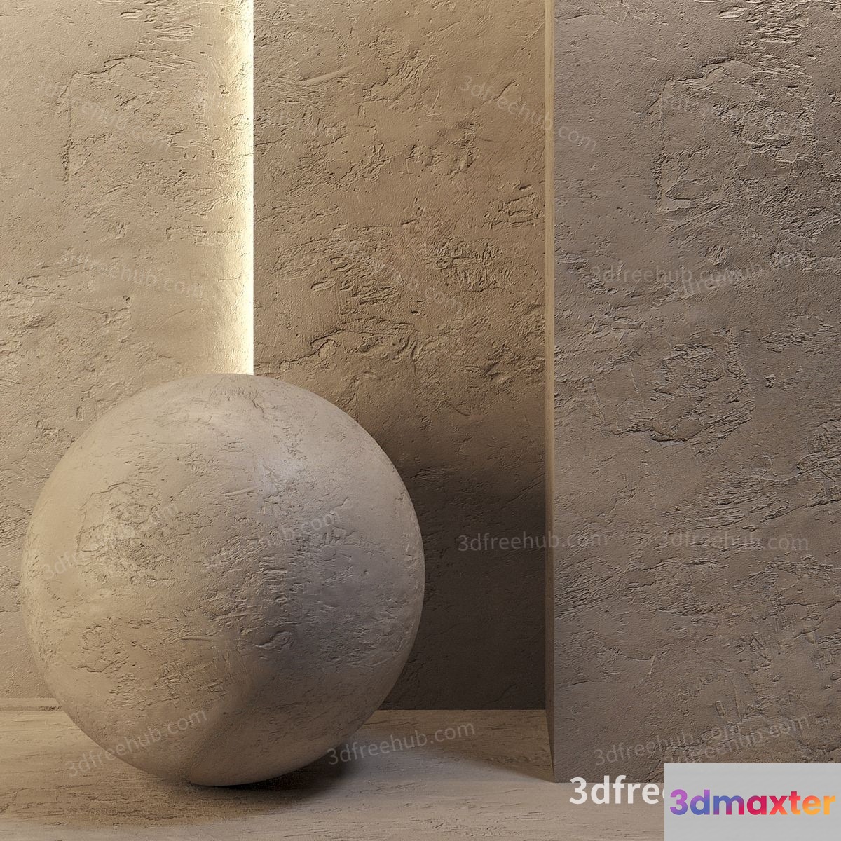 A 3D Rendering Of A Ball And A Cube In Front Of A 3D Model - 23330 - VRAY Render