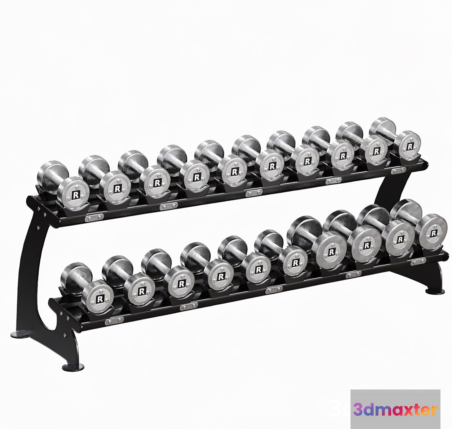 Black Metal Dumbbell Rack 3D Model - 20280 - VRAY Render