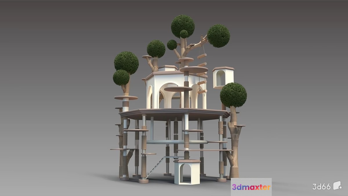 A Cat Tree With Multiple Levels 3D Model - 19041 - VRAY Render