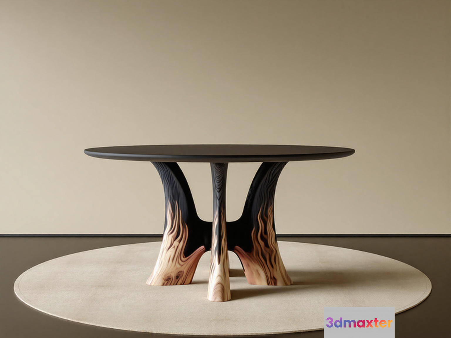 A Round Table With A Black Top And Wooden Legs 3D Model - 10212 - CORONA Render
