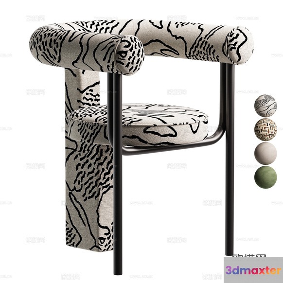 A White Chair With Black Designs 3D Model - 17826 - CORONA Render