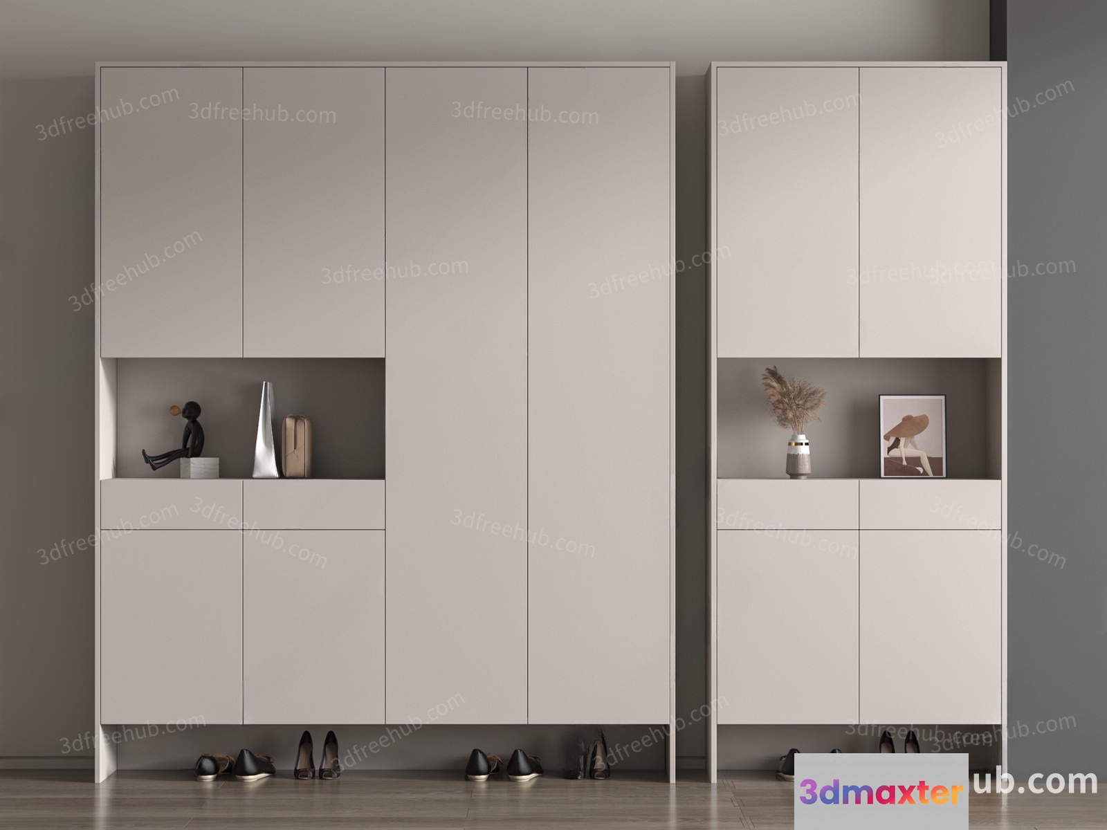 Modern White Shelving 3D Model - 18714 - VRAY Render