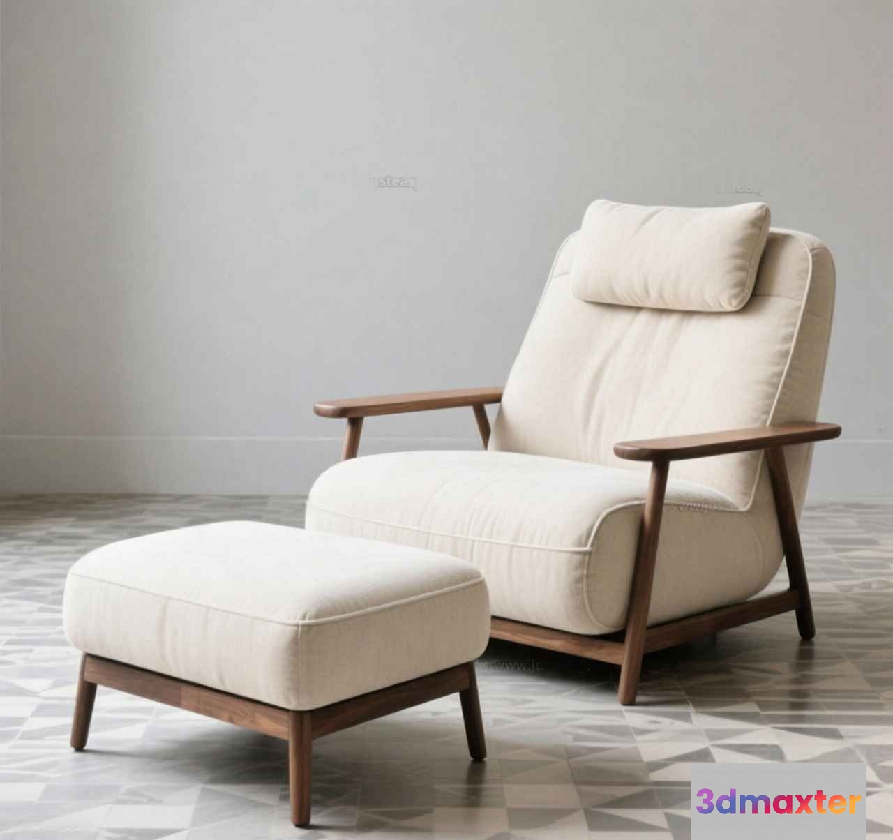 Modern Wood And Fabric Chair 3D Model - 1828 - VRAY Render